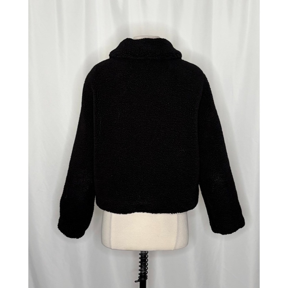 ZARA Black Sherpa Fuzzy Fleece Teddy Coat‎ Faux Shearling Snaps Pockets Small - Picture 10 of 16